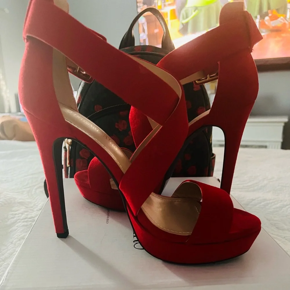 8 W DREAM PARIS CHARLOTTE RED SUEDE OPEN TOE SHOE - Picture 1 of 3
